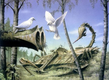 花 鳥 Painting - ファンタジー平和 ついに鳥たち